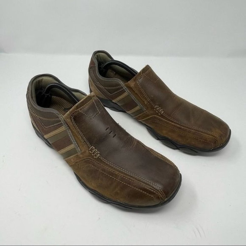 Skechers Diameter Zinroy Brown Leather Loafers Memory Foam Shoes Size 12